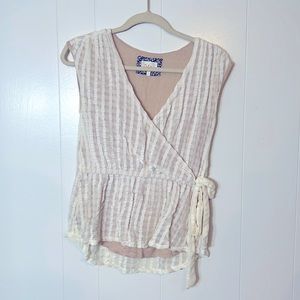 Anthropologie Deletta Faux Wrap top in cream